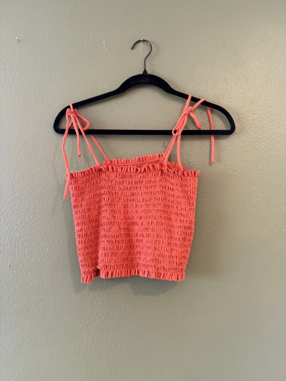 wild fable Smokey Coral Orange Smocked Tie-Shoulder Crop Top